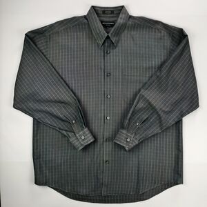 Bellissimo Moda Italia L Dress Shirt Grey Plaid Long Sleeve Business Formal